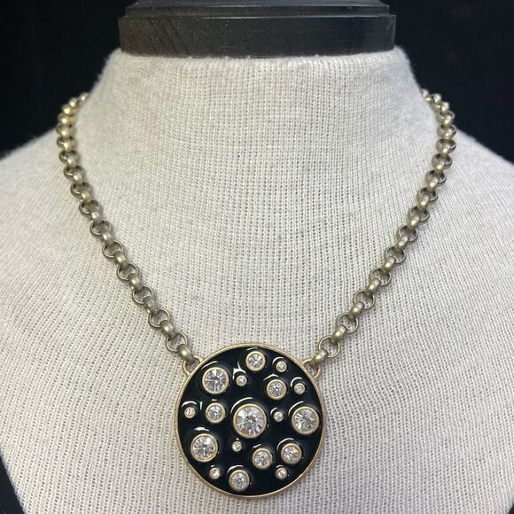 Lia Sophia Kiam Family CZ & Black Enamel Pendant Necklace Rolo Chain NWT 16-19” - Picture 4 of 9